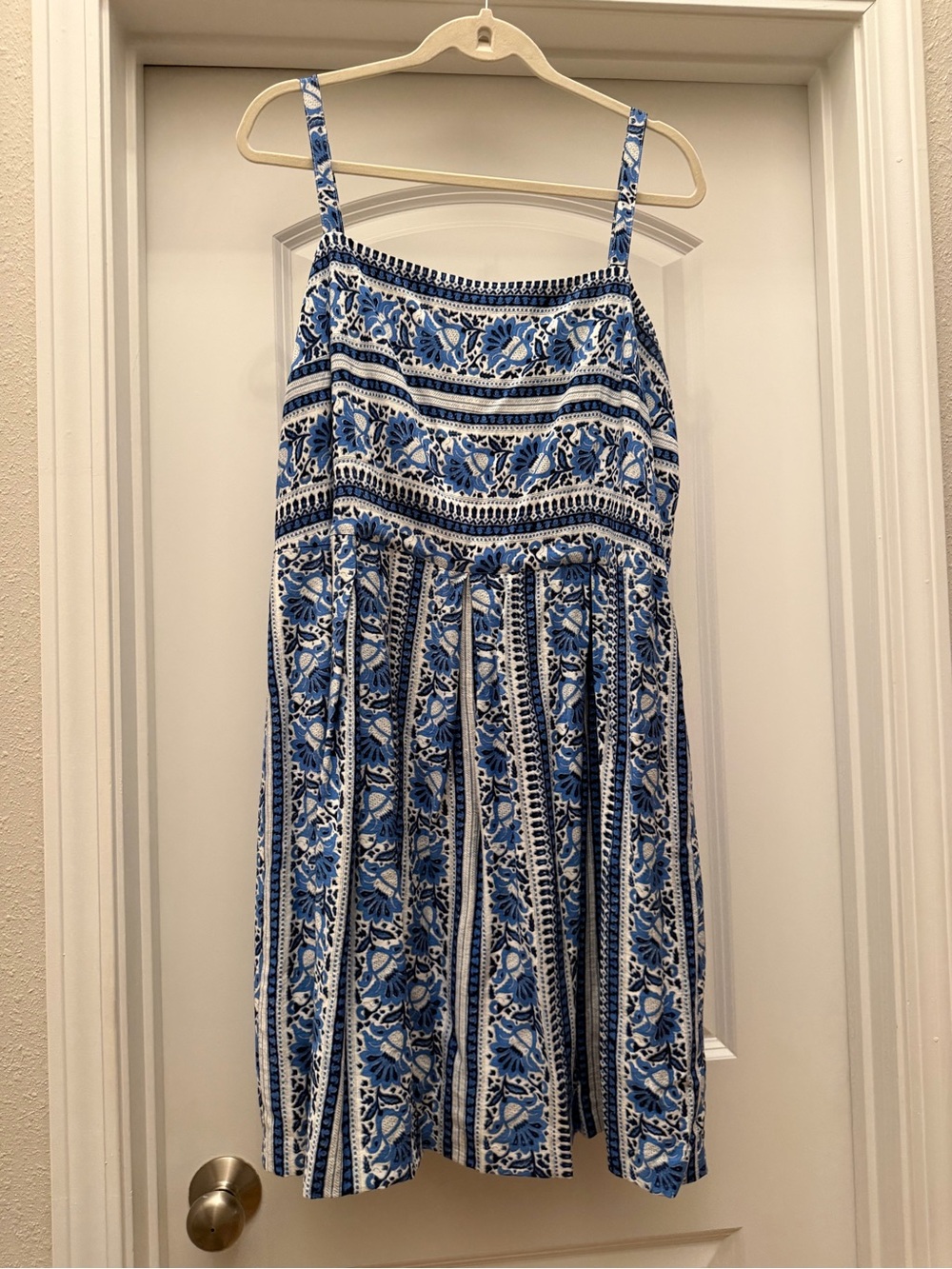 LOFT Blue & White Floral Striped Sundress with Spaghetti Straps
